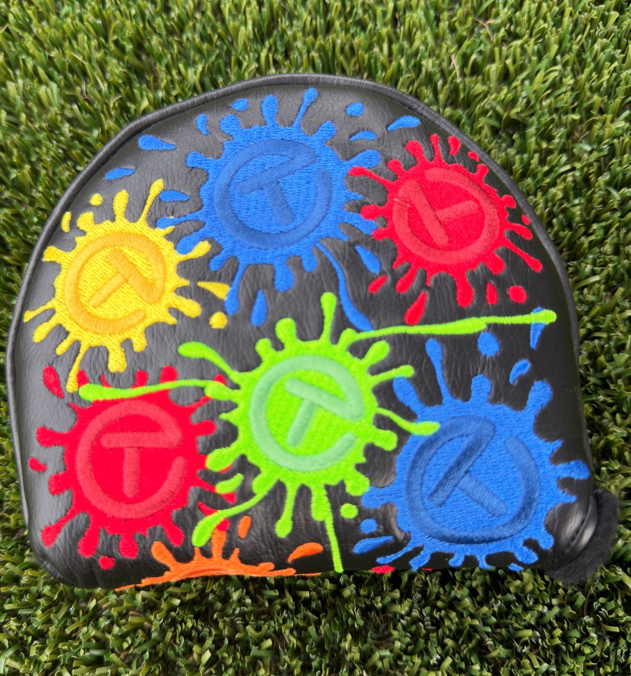 🎁Circle T Round Mallet Black Paint Splash Headcover🎁