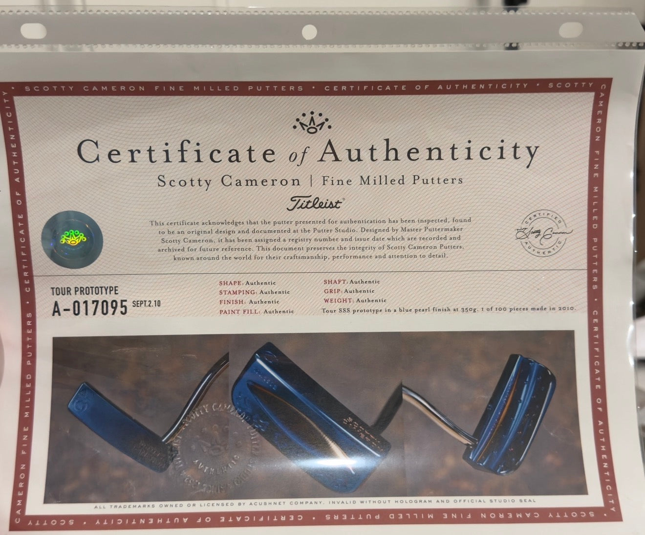 🎁Scotty Cameron Tour Prototype Bossa nova SSS Blue Pearl 1/100 350G Circle T Putter🎁