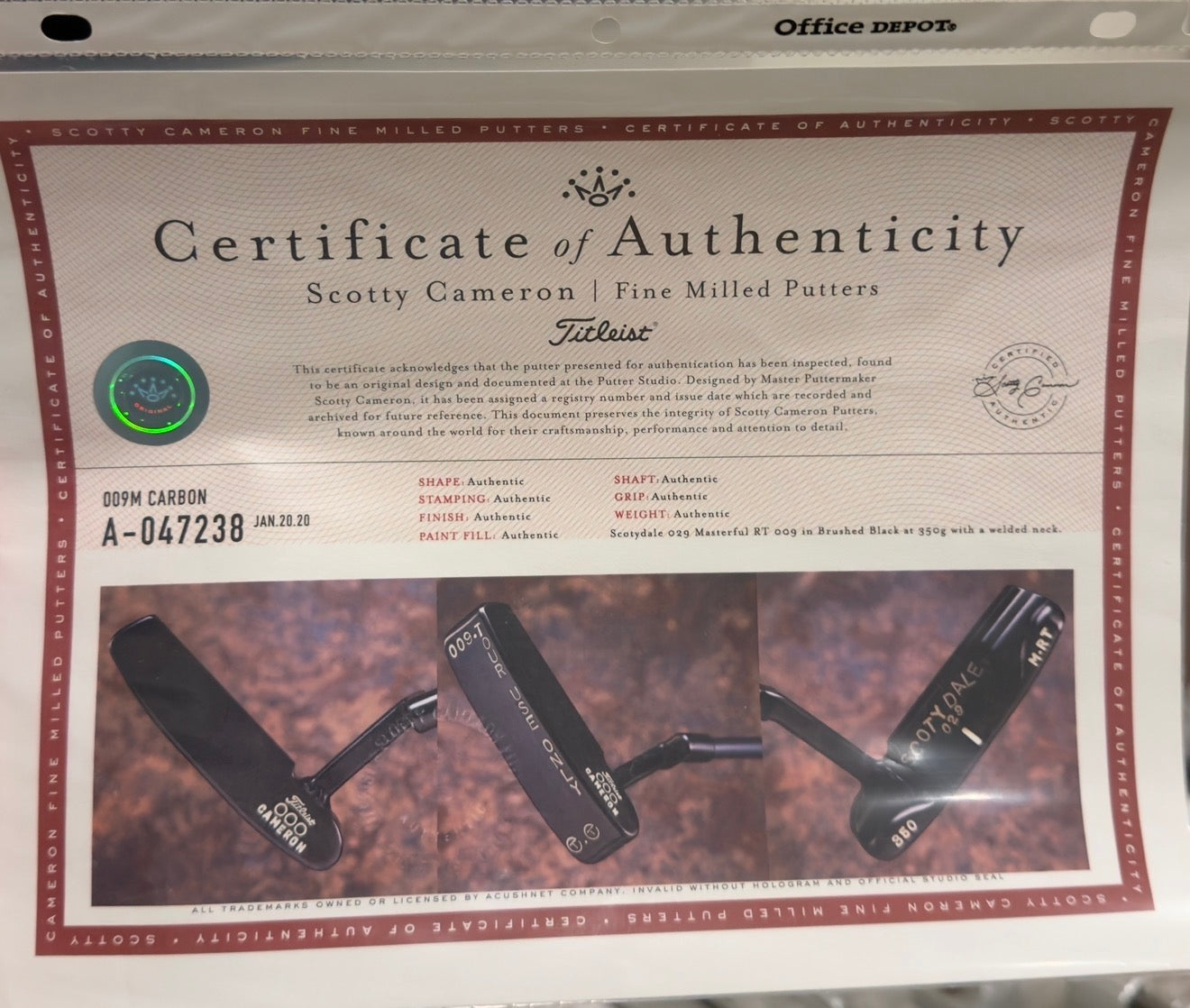 🎁Scotty Cameron Welded Neck 009M Roll Top Scoty Dale 350G Circle T Putter🎁